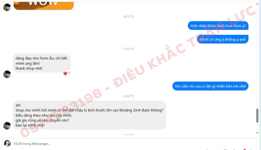 Khách hàng phản hồi tốt về sản phẩm bình hoa trang trí